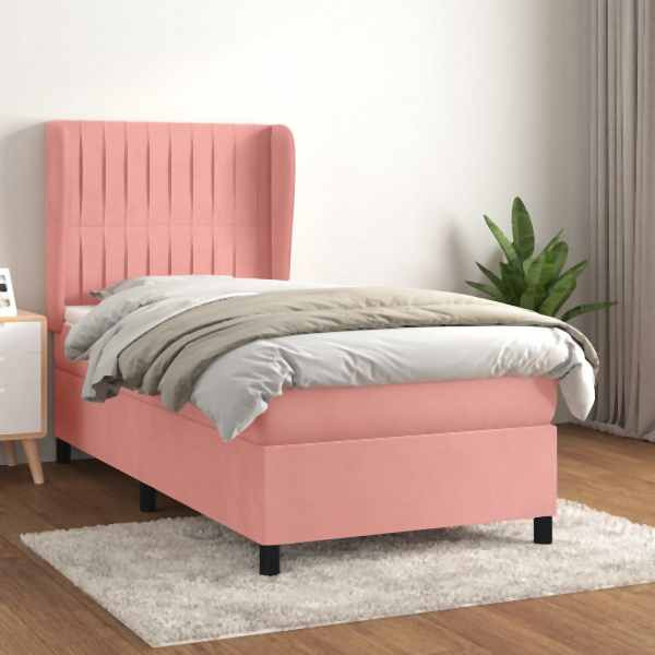 vidaXL Boxspringbett mit Matratze Rosa 90x190 cm Samt, 3129308