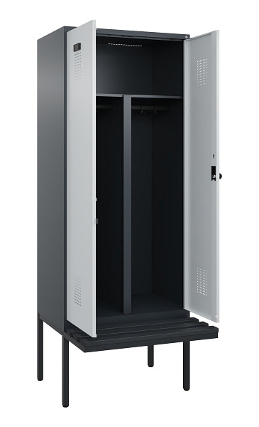 C+P PSA Doppel-Spind Evolo PLUS, Bank, 2 Abteile, 2120x800x815mm, 7016/7035, Drehriegel, Material Sitzfläche Kunststoff, 0490427-22P S10071