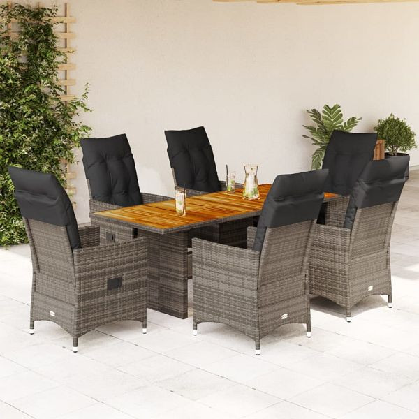 vidaXL 7-tlg. Garten-Essgruppe mit Kissen Grau Poly Rattan, 3276732