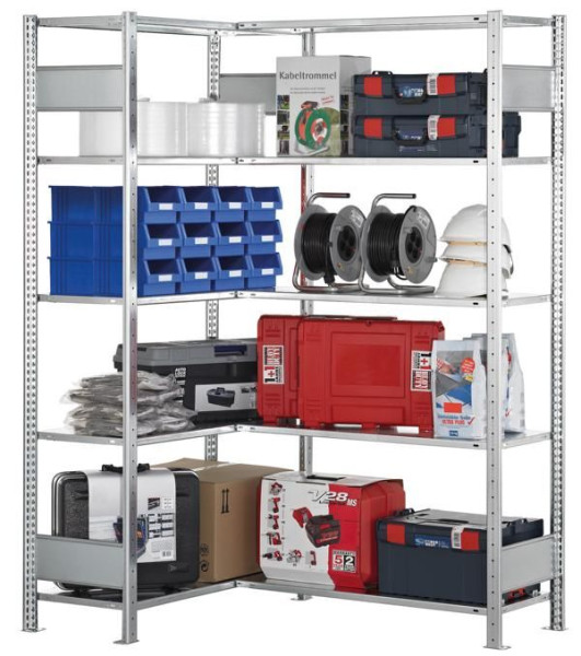 Schulte Anbauregal, Eckregal (Feld C) 2000 x 1000 x 500, 5 Fachböden, Kreuzstrebe, verzinkt, 12755-ECK