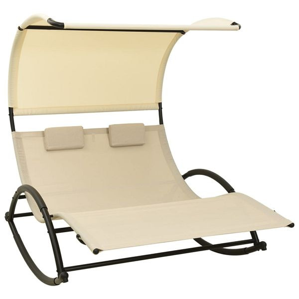vidaXL Doppel-Sonnenliege mit Sonnendach Textilene Creme, 310548