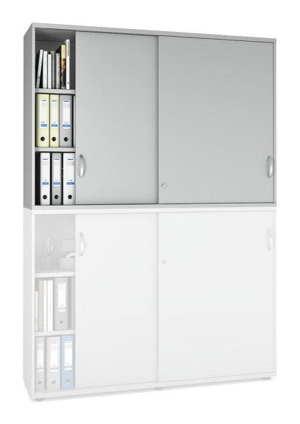 Deskin Schiebetüren-Aufsatzschrank MULTI M pro, Dekor: Lichtgrau, BxHxT: 1600 x 1110 x 420 mm, 272608