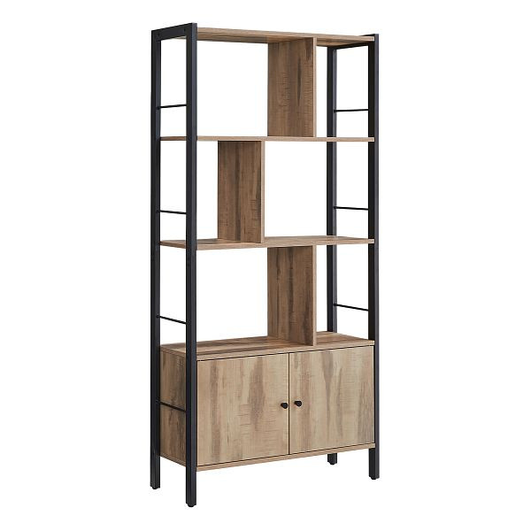 VASAGLE Bücherregal, Aufbewahrungsregal, mit Türen, 4 Regale, Stahlkonstruktion, Industriestil, getoastete Eichenholzfarbe und schwarze, LBC022B50
