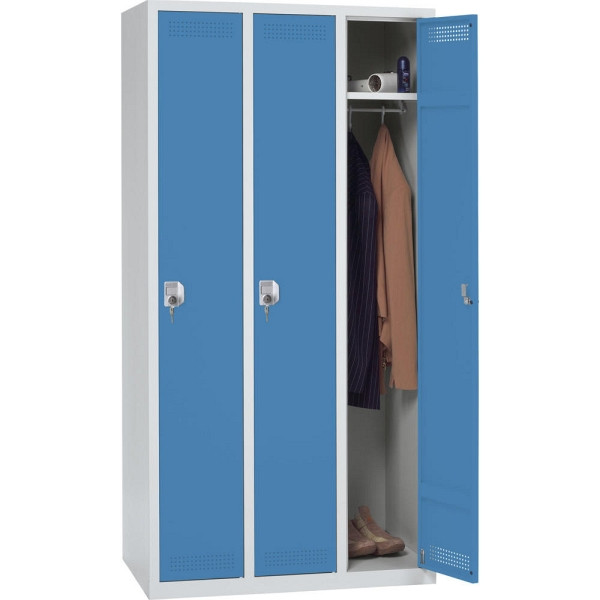 Deskin Garderoben-Stahlspind SP PROFI SYSTEM, 3 Abteile 300 mm, Zylinder, Lichtgrau x lichtblau, H 1700 x B 870 x T 500 mm, Gewicht 54 kg, 225715