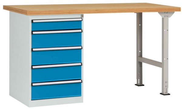 Manuflex Werkbanksystem COMBI Modell 4 mit massiver Bucheplatte, BxTxH = 1500 x 700 x 840 mm, Lichtblau, WC5105.5012