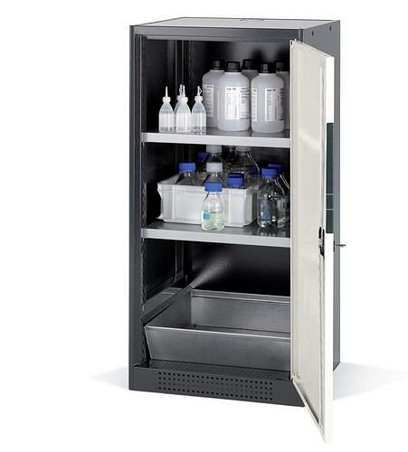 asecos Chemikalienschrank Systema CS-52R, Korpus anthrazit, weiss, 2 Einlegeböden und Bodenwanne, 202563