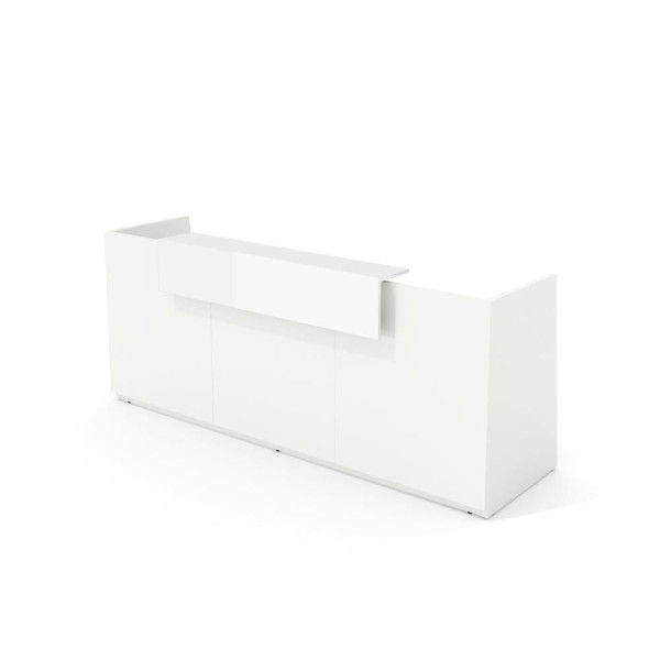 Deskin Theke LIBRA, Dekor weiß, Aufsatz weiß glänzend, B 2600 x T 950 x H 1100 mm, 288073