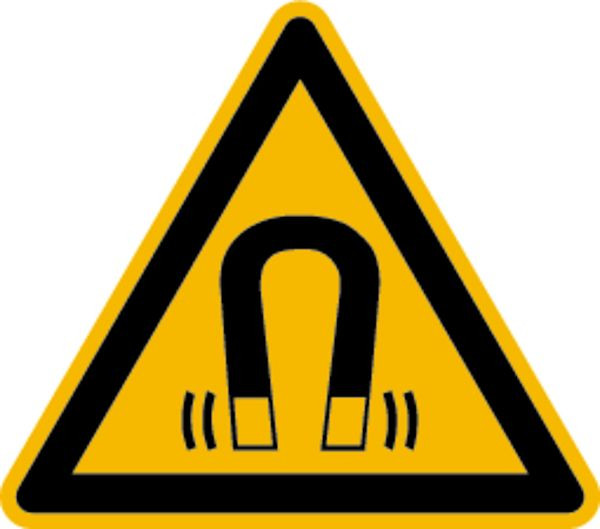 Schilder Klar Warnzeichen Warnung vor magnetischen Feldern DIN EN ISO 7010-W006, 200 mm Folie selbstklebend, 1500/62