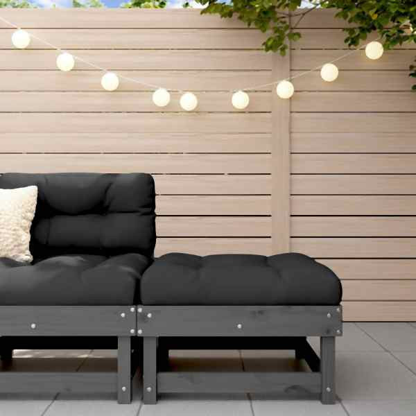 vidaXL Gartenhocker mit Kissen Grau Massivholz Kiefer, 825438