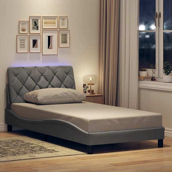 vidaXL Bettgestell mit LED ohne Matratze Hellgrau 100x200 cm Stoff, 3310650