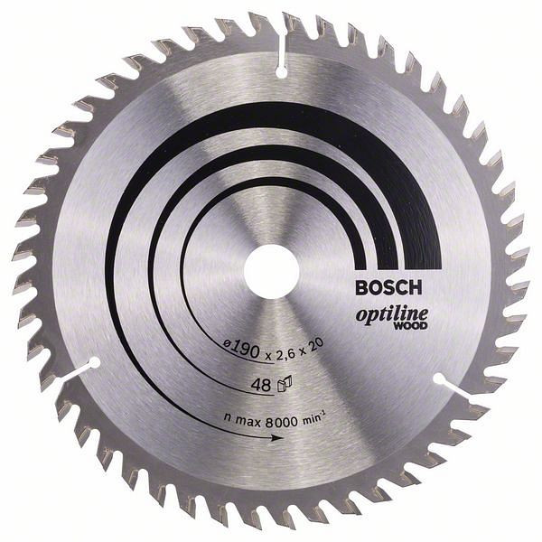 Bosch Kreissägeblatt Optiline Wood für Handkreissägen, 190 x 20/16 x 2,6 mm, 48, 2608640614