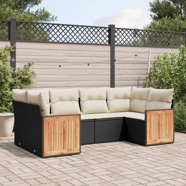 vidaXL 6-teilig Garten-Sofagarnitur mit Kissen Schwarz Poly Rattan, 3260341