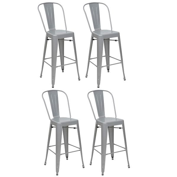 Mendler 4er-Set Barhocker HWC-A73, Barstuhl Tresenhocker mit Lehne, Metall Industriedesign, grau, 4x59868