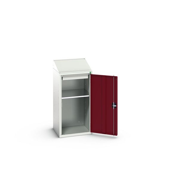 bott verso Economy Pult, mit 1 Fachboden, 1 Schublade, BxTxH: 525 x 550 x 1130 mm, Lichtgrau / Purpurrot, 16929024.24