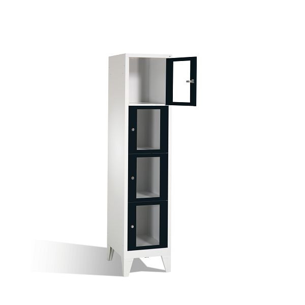 C+P Schließfachschrank Classic, H1850xB420xT500mm, Farbe: Lichtgrau / Schwarzgrau, 4 Fächer, 8010A124 S10005