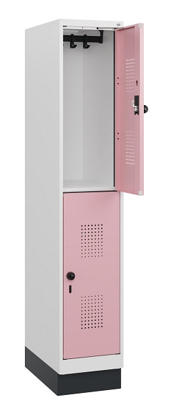 C+P Doppelstöckiger Spind Evolo PLUS, Sockel, 2 Fächer, 1630x300x500mm, 9016/301, Drehriegel, 0493205-10 S10018