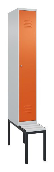 C+P Umkleidespind Classic PLUS mit Mitteltrennwand, Bank, 2120x300x815mm, 7035/2004, Zylinderschloss, 0800507-10F S10122