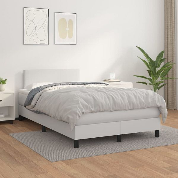 vidaXL Boxspringbett mit Matratze Weiß 120x200 cm Kunstleder, 3140994