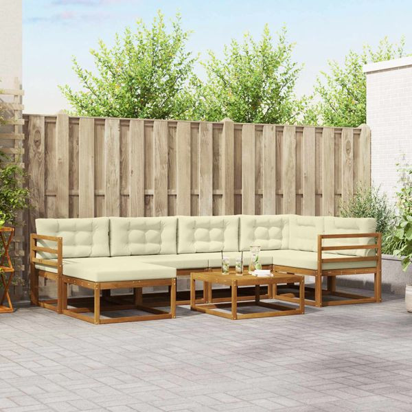 vidaXL Outdoor-Sofagarnitur mit Kissen 7-teilig Natur und Creme, 3367843