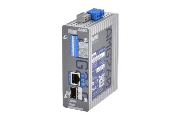 AMG Systems PoE Medienkonverter, 1 x 10/100/1000BT RJ45 mit 60/90W PoE, 1 x 100/1000Base-FX SFP Slot, DIN Rail / Wandmontage, AMG260-1GBT-1S-P90