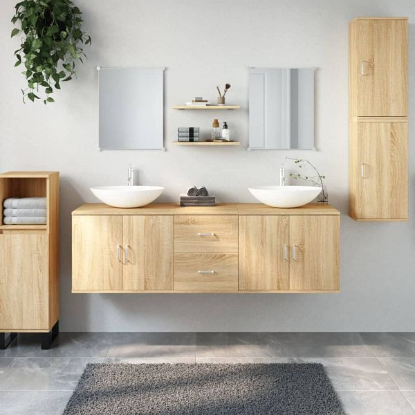 vidaXL 7-teilig Badmöbel-Set Eichen-Optik Holzwerkstoff, 242562