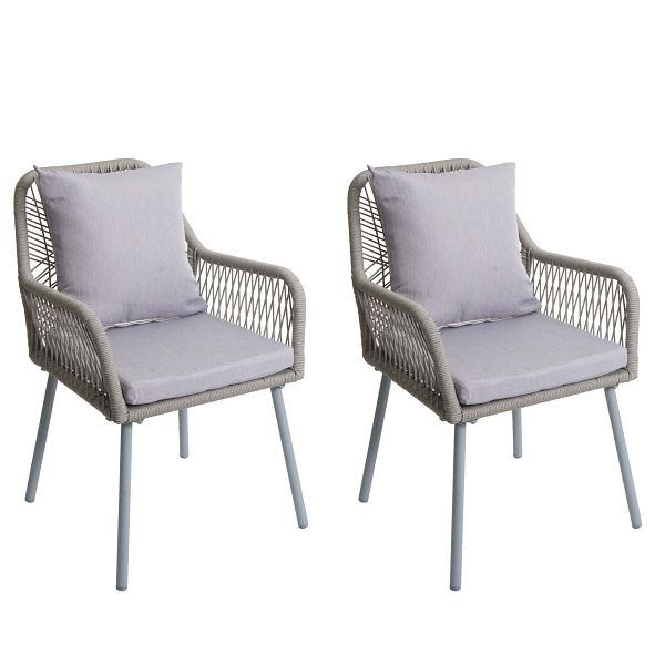 Mendler 2er-Set Gartenstuhl HWC-O12, Outdoor Sitz-/Rückenpolster Aluminium Seilgeflecht Rope, grau, Bezug grau, 110479
