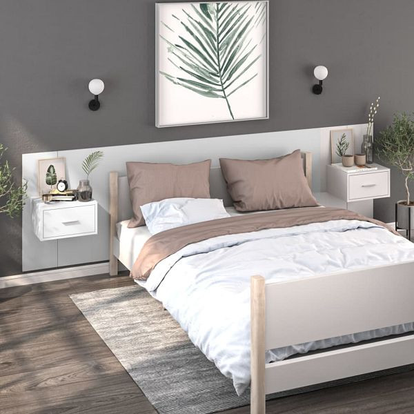 vidaXL Wand-Nachttische 2 Stück Weiß, Material: Holzwerkstoff, 810972