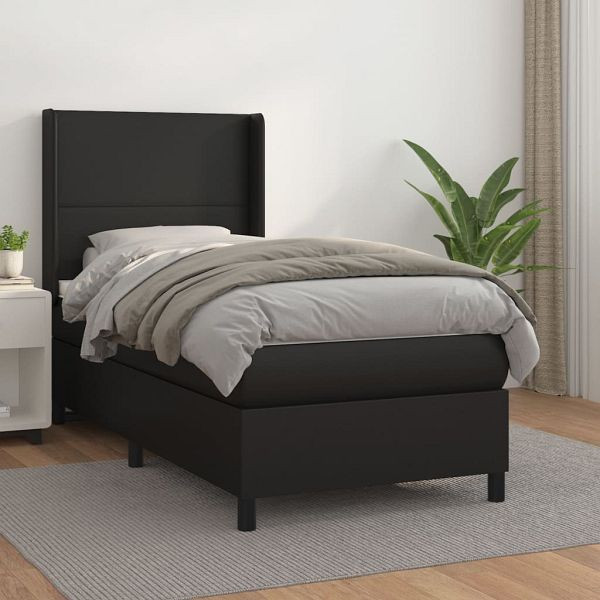 vidaXL Boxspringbett mit Matratze Schwarz 90x200 cm Kunstleder, 3132357