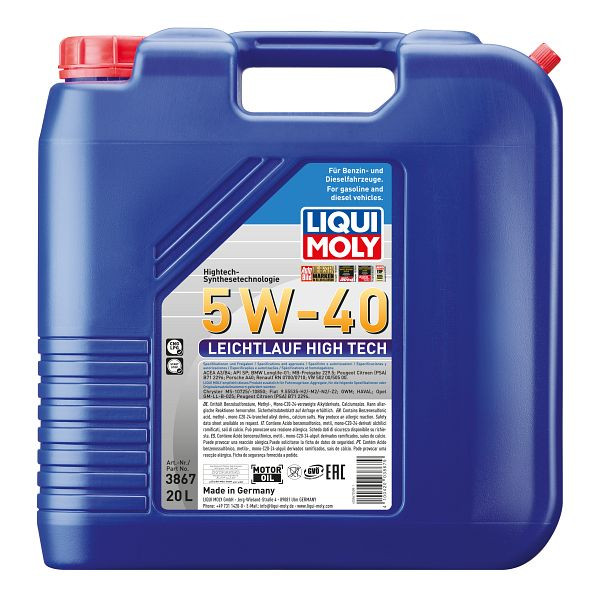 LIQUI MOLY Motoröl Leichtlauf High Tech 5W-40, Kanister Kunststoff, VE: 20 Liter, 3867