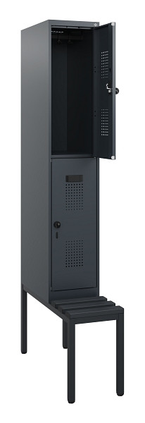 C+P Doppelstöckiger Spind Evolo PLUS, Bank, 2 Fächer, 1950x300x815mm, 7016/7016, Drehriegel, Sitzfläche Kunststoff, Sitzbank, 0493505-10 S10112