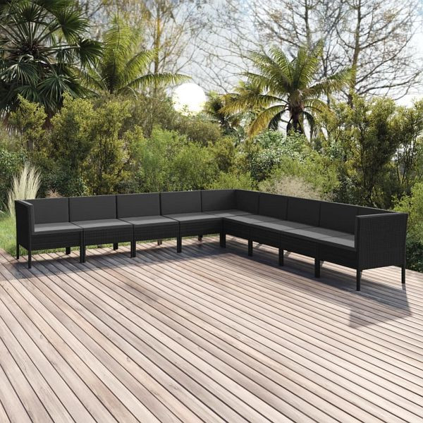 vidaXL 9-teilig Garten-Lounge-Set mit Auflagen Poly Rattan Schwarz, 3094465