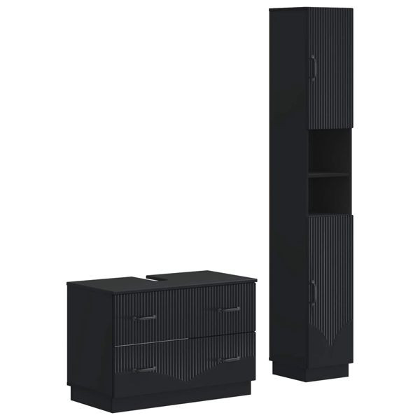 vidaXL 2-teiliges Badezimmer Schrank Set HOORN Schwarz Holzwerkstoff, 3417550