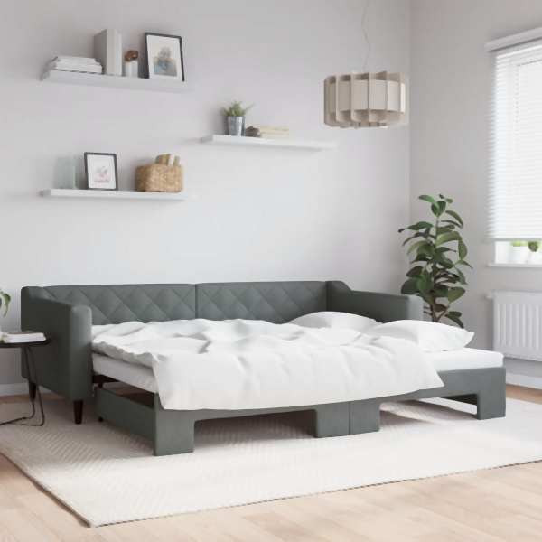 vidaXL Tagesbett Ausziehbar Dunkelgrau 90x200 cm Stoff, 3197427