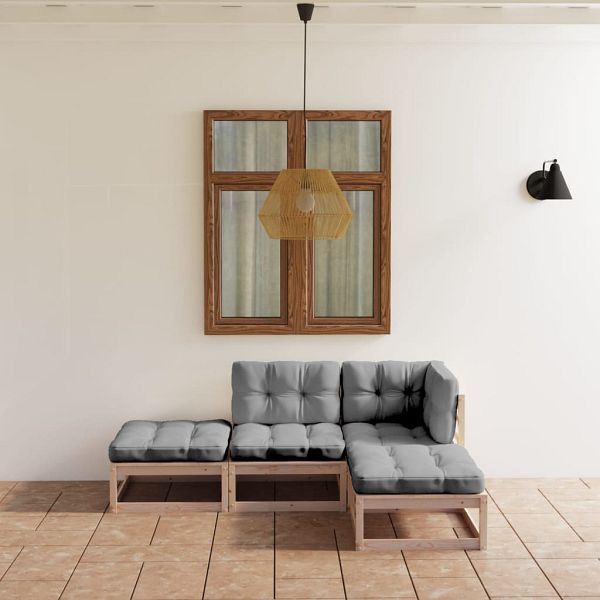 vidaXL 4-teilig Garten-Lounge-Set mit Kissen Massivholz Kiefer, 3076524
