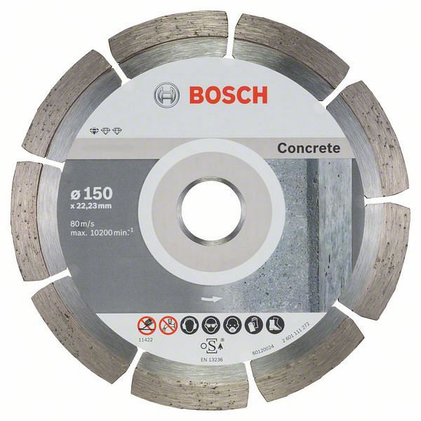 Bosch Diamanttrennscheibe Standard for Concrete, 150 x 22,23 x 2 x 10 mm, 10er-Pack, 2608603241