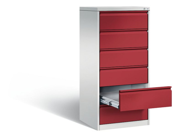 C+P Karteischrank Acurado, H1357xB553xT590mm, Farbe: Lichtgrau / Rubinrot, Griffleiste, 12736-322 S10047