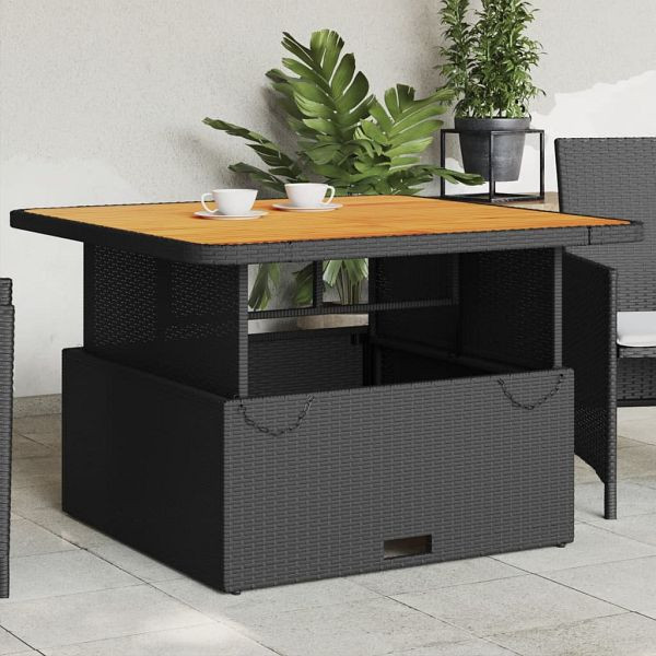 vidaXL Gartentisch Schwarz 110x110x71 cm Poly Rattan und Akazienholz, 368272