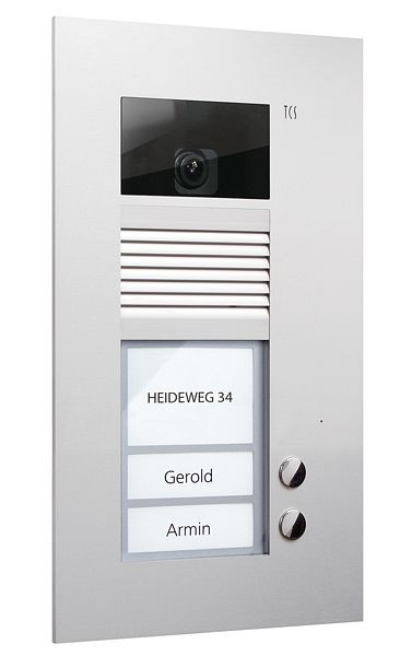 TCS Video Außenstation Serie AVU mit 2 Klingeltasten (rechtsbündig), 1-spaltig, UP silber, AVU14020-0010