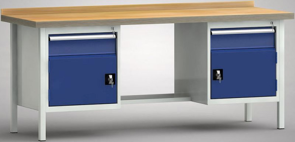 KLW Standard-Werkbank - 2000 x 700 x 900 mm L x T x H (ERGO-Version), links & rechts 150EA/Türe 350 mm, WS202E-2000M40-E2001