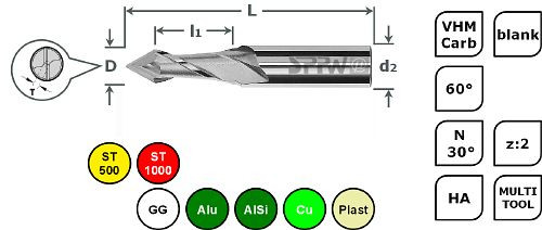 SPPW Multi-V VHM 60° N L: 50x8,0 z:2 Ø4,0, 6680880400