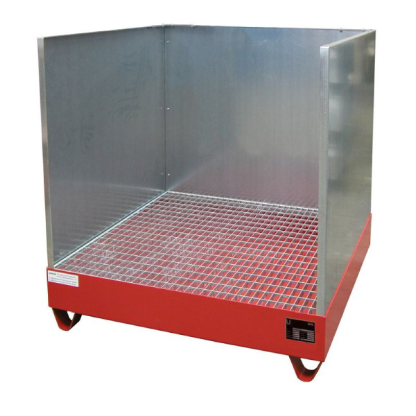 STEIN HGS Auffangwanne Serie 2000/SW, mit Spritzschutzwand, 216 Liter, RAL 3000 feuerrot, Gesamthöhe 1285 mm, lackiert, 4 x 200 Liter Fass, 79195.0014