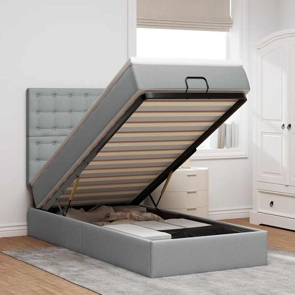 vidaXL Ottomane Bett mit Matratze & LEDs Hellgrau 80x200 cm Stoff, 3314127