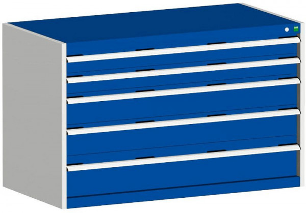 bott cubio Schubladenschrank bestückt mit 5 Schwerlastschubladen BxTxH: 1300 x 750 x 800 mm, RAL 7035/5010, 40030008.11V