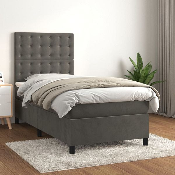 vidaXL Boxspringbett mit Matratze Dunkelgrau 90x190 cm Samt, 3143236