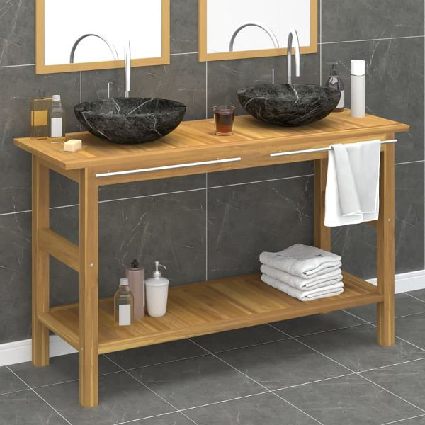 vidaXL Waschtisch mit Schwarzen Marmorbecken Massivholz Teak, 3096579