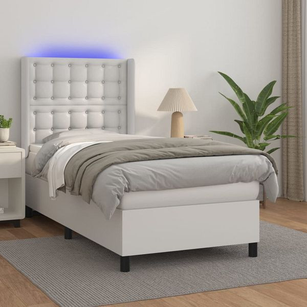 vidaXL Boxspringbett mit Matratze & LED Weiß 80x200 cm Kunstleder, 3139350