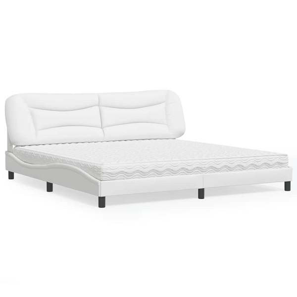 vidaXL Bett mit Matratze Weiß 200x200 cm Kunstleder, 3208746