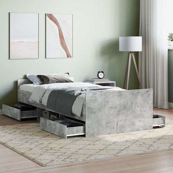 vidaXL Bettgestell mit Kopf- und Fußteil Betongrau 90x190 cm, 3203813