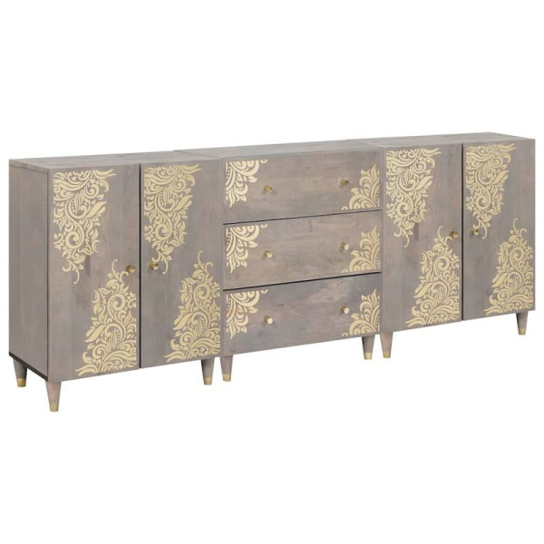 vidaXL Badezimmermöbel Set Floral, 3er Set, Grau und Gold 180 x 33 x 75 cm, 3310152