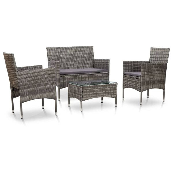 vidaXL 4-teilig Garten-Lounge-Set mit Auflagen Poly Rattan Grau, 45812